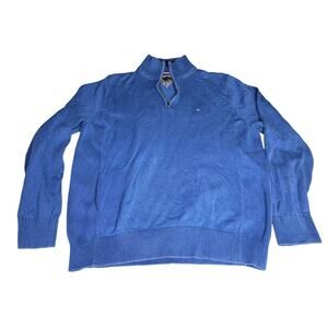 Tommy Hilfiger Jumper Mens XLarge Blue Knitted 1/4 Zip Sweatshirt Long Sleeve